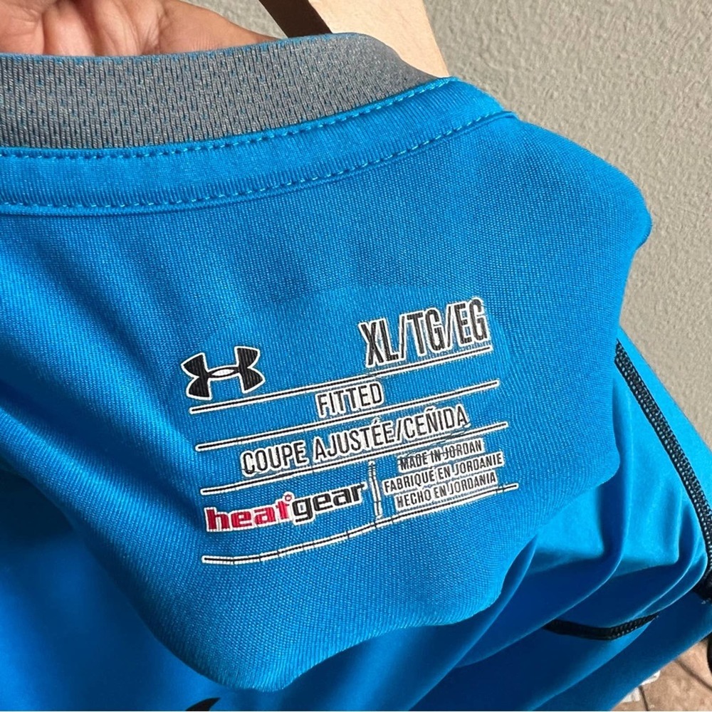 Under Armour Men’s Heat Gear Turquoise Athletic Tee Size XL Fitted Crewneck - Picture 7 of 9
